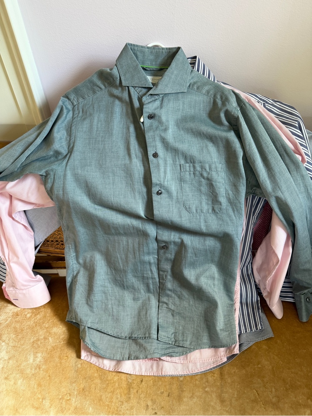 Eton Slim-Fit Olive Green Slim fit Dress Shirt size 15 1/2
